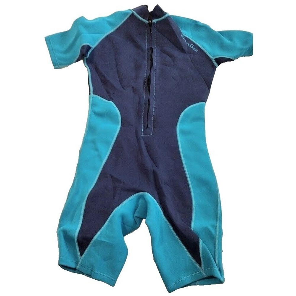 Ocean Gear Shorty Wetsuit Swimsuit Dive Skin Size L Blue Teal Front Zip scuba